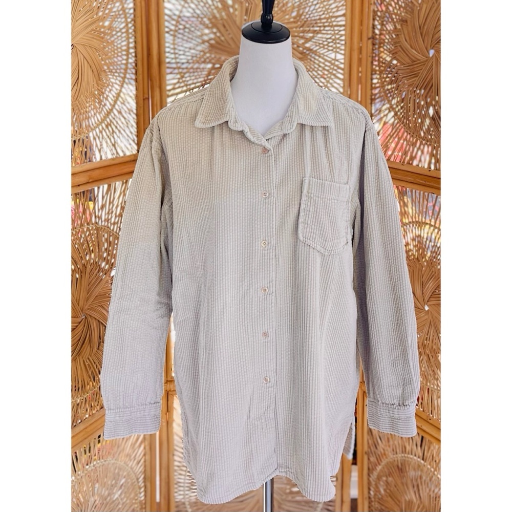 Vintage Cambridge Country Cream Tan Wide Wale Cotton Corduroy Button Down Shirt